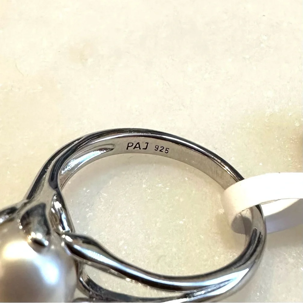 White Cultured Freshwater Pearl & White Zircon Rhodium Over Sterling Silver Ring